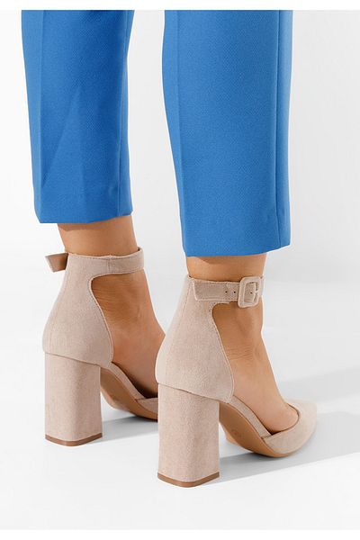 B T Shoes Freya Beige Chunky Heel Shoes