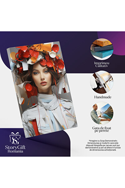 StoryGift Romania Tablou Canvas: Portret Feminin - Moda Doamna Trending Vestimentatie Alb Pictura Digitala