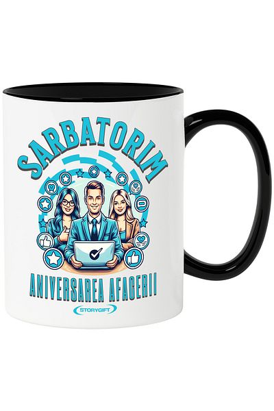 StoryGift Romania Mug Celebrating the anniversary of the business with pride, entrepreneur, success, 330ml, Sky, With
