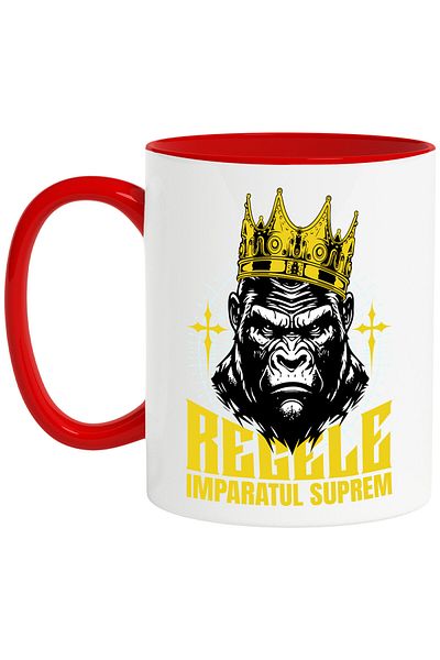 StoryGift Romania Gorilla Mug With Royal Crown Gold Text King Supreme Emperor, Motivation, With