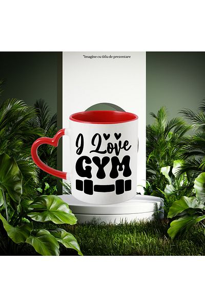 StoryGift Romania Dumbbell Mug for those who love the gym - fitness sport with Red Heart Handle, With ,STG