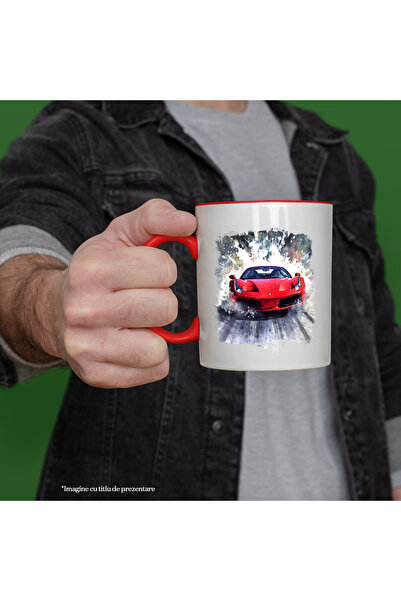 StoryGift Romania Cana Cu Masina Sport, Ilustratie Watercolor, Lux, Vopsea, Multicolor 330 Ml, Cer, Cu ,stg