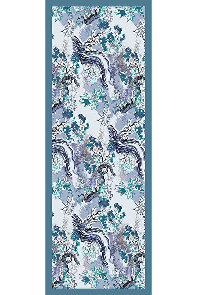 Perla Scarf & More Ed Scarf Curated Forest Viscose Floss Shawl - Blue Patterned