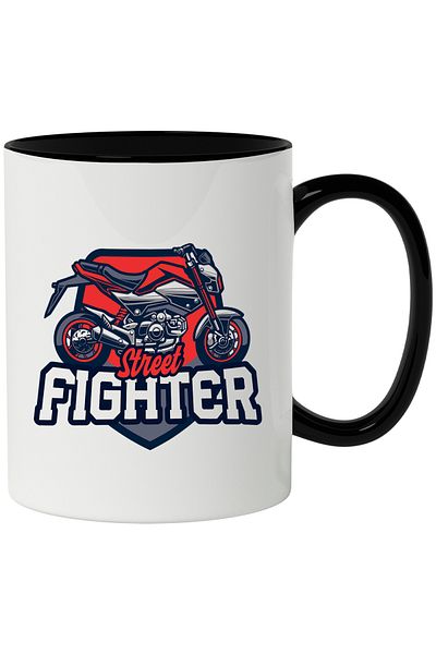 StoryGift Romania Mug With Message In English Street Fighter, Emblem, Motorcycle, Multicolor 330 ml, With