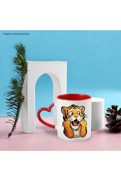 StoryGift Romania Mug with a shocked tiger | illustration | surprised | amazed | wild animal | feline, With ,STG.