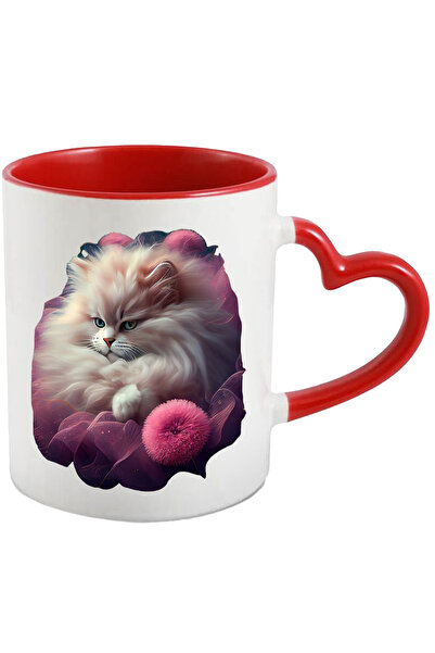 StoryGift Romania Cana Cu Pisica Alba,par Lung, Flori, Magic, Fantastic, Iubitorii De Pisici,ceram, Cu ,stg