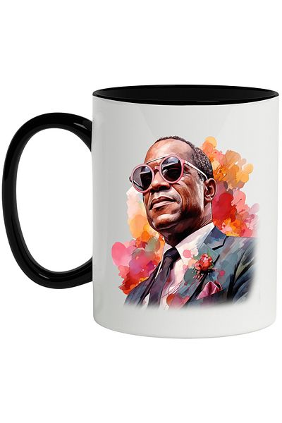 StoryGift Romania Mug With Ray Charles, Musician, Blues, Pianist, 50s Music, Multicolor 330, With