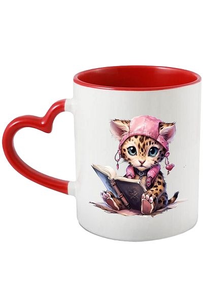 StoryGift Romania Mug with a tiger cub holding an open book | illustration | surprised | lesson, With ,STG