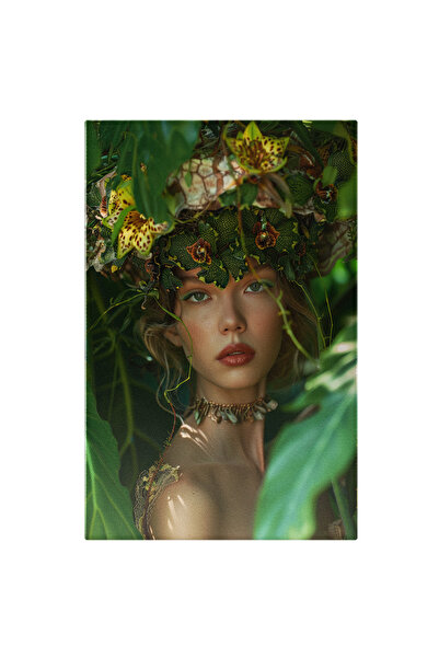 StoryGift Romania Tablou Canvas: Portret Tânără Printre Plante Verzi Și Coroa...