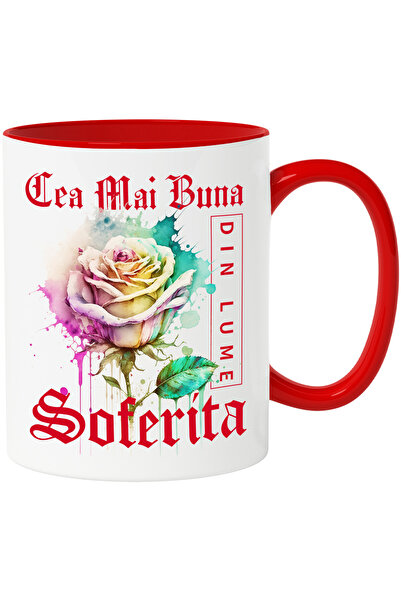 StoryGift Romania Cana Cu Textul Cea Mai Buna Soferita, Din Lume, Floare, Trandafir Colorat, Water, Cu ,stg