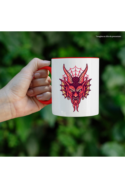StoryGift Romania Mug With Demon, Devil, Earrings, Spider Web, Horns, Multicolor 330 ml, Sky, With ,STG.