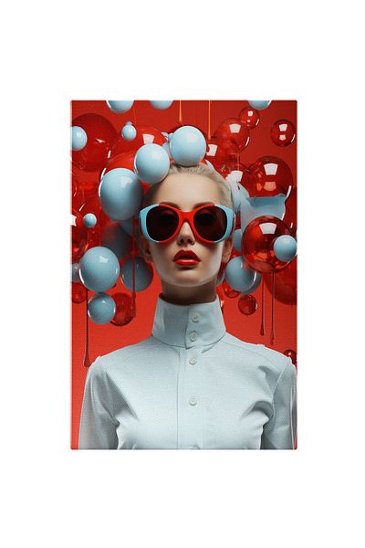 StoryGift Romania Tablou Canvas: Femeie Blonda Cu Ochelari De Soare - Baloane Abstract Guler Lung Pictura Digita