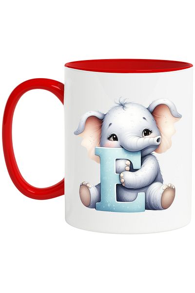StoryGift Romania Mug with elephant with the letter "E", illustration, for children, school, student, alphabet,, With