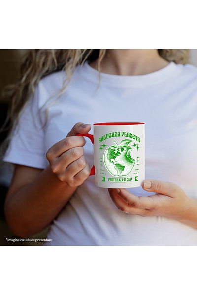 StoryGift Romania Save the planet mug, earth in the shape of a muscat apple, 330ml, Ceramic with Ro Handle, Cu, STG