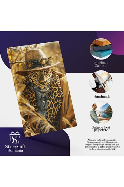 StoryGift Romania Canvas Print Leopard Disguised for Hunting with Coat and Hat - Hat Decorated with Flowers