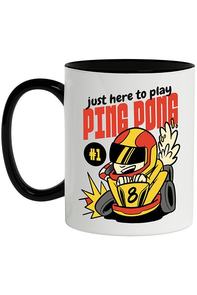 StoryGift Romania Mug With Message In English Just Here To Play Ping Pong, Race, Helmet, Multicolor 3, With