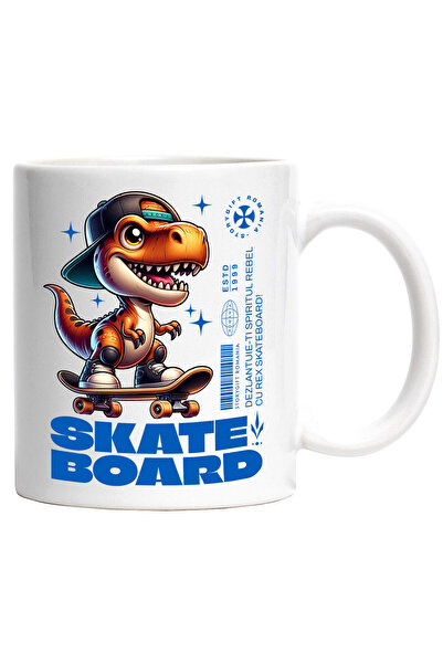 StoryGift Romania Cana Cu Dinozaur Cu Sapca Vesel Pe Placa De Skateboard Text...