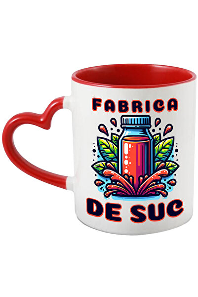 StoryGift Romania Cana Fabrica De Suc Natural Fructe Sanatate, 330ml, Ceramica Cu Maner Inima Rosi, Cu ,stg