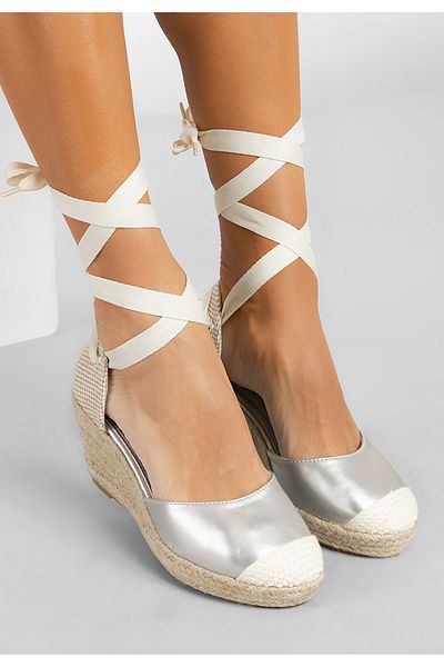 B T Shoes Vilena Silver Espadrille Platform Sandals