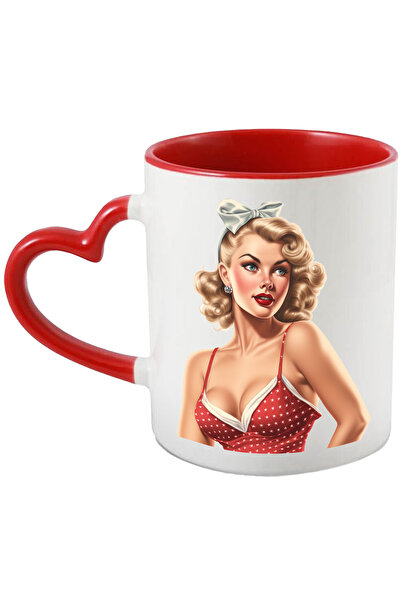 StoryGift Romania Cana Cu O Femeie Frumoasa, Ilustratie, Stil Retro, Vechi, D...