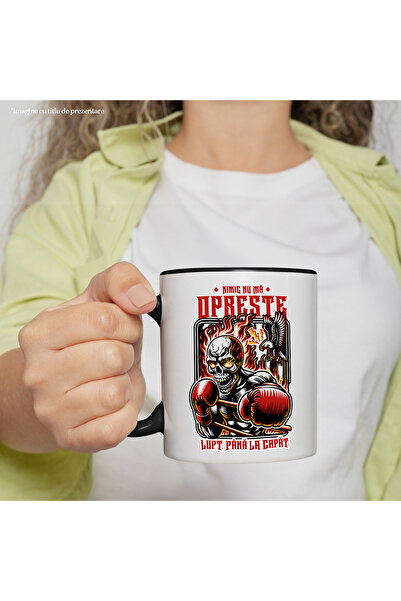 StoryGift Romania Human Skeleton Mug in Flames Boxing Gloves Motivational, 330ml, Ceramic with N Handle, With ,STG