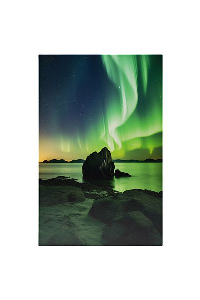 StoryGift Romania Tablou Canvas: Aurore Boreale - Insula Apa Noapte Fenomen Pictura Digitala