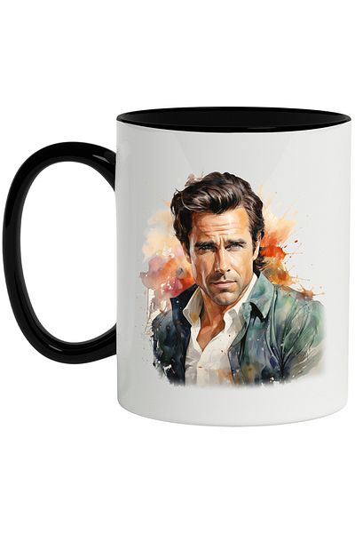 StoryGift Romania Mug With Pierce Brosnan, Actor, Movie Lovers, Celebrity, Multicolor 330 ml, Sky, With