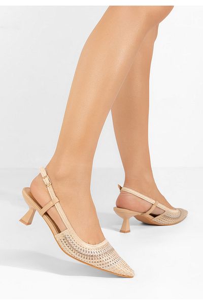 B T Shoes Dominga Gold Low Heel Shoes