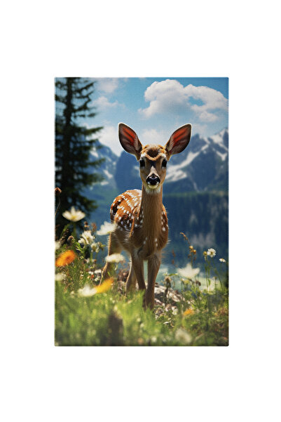 StoryGift Romania Tablou Canvas: Caprioara Blanda Cu Urechile Lungi Si Nasul Mic Cu Ochii Mari Admirand Florile