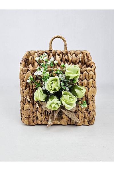 EVİMTATLIEVİM Wicker Door Ornament Mailbox Newspaper Rack with Flower Design
