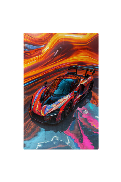 StoryGift Romania Tablou Canvas: Delir Multicolor Pe Patru Roți Mașina Sport Și Cerul De Foc Imaginistică Pictura