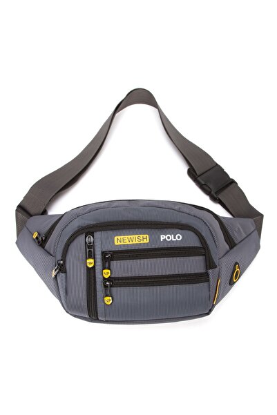 Newish Men's Grey Crossbody Cross Chest Shoulder and Waist Bag with USB Headphone Jack