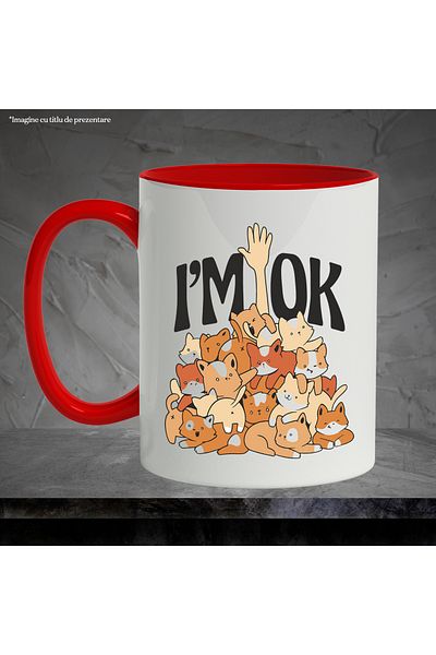 StoryGift Romania Mug With Message In English I'm Ok, Pile Of Cats, Animals, Multicolor 330 ml, C, Cu,STG