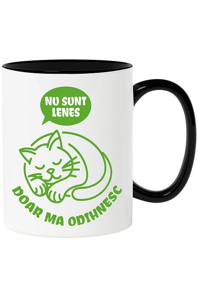 StoryGift Romania Sleeping Cat Mug Funny Text I AM NOT LAZY I'M JUST RESTING, 330ml, Ceramic, With