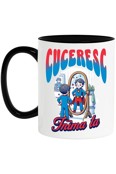 StoryGift Romania Mug I conquer your heart, child in love, love super hero fantasy drawings, , With