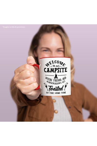 StoryGift Romania Mug with the message "Welcome to our camping area, where friends and marshmallows, With ,STG