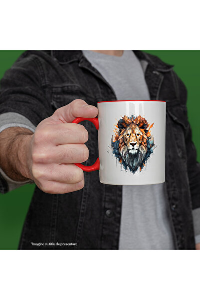 StoryGift Romania Lion Head Mug, Mosaic, Geometric, Abstract Art, Multicolor 330 ml, Ceramics, With ,STG.