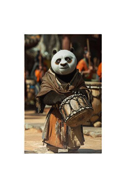 StoryGift Romania Tablou Canvas: Tobosarul Panda Cu Tinuta Specifica Si Chipul Dezamagit Cu Toba In Mana Pictur