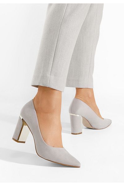 B T Shoes Sireda Grey Chunky Heel Shoes