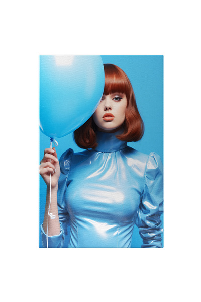 StoryGift Romania Tablou Canvas: Roșcată Cu Balon Albastru În Cadru Albastru-...