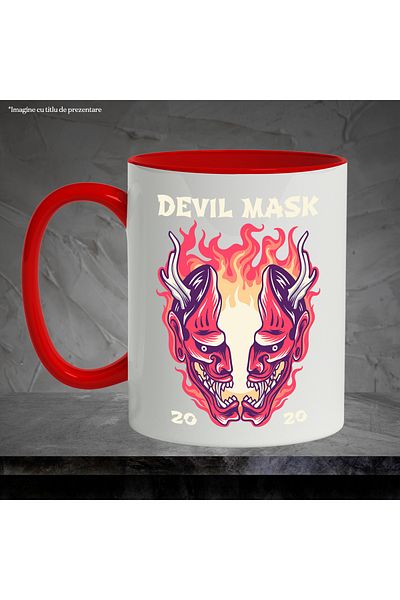 StoryGift Romania Mug With Message In English Devil Mask, Flames, Oni, Monster, Multicolor 330 ml, , With ,STG .