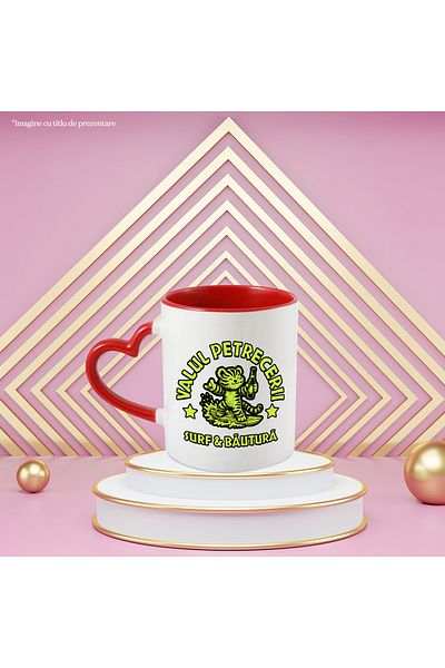 StoryGift Romania Party Wave Mug, Surf and Tiger Drink, 330ml, Ceramic with Red Heart Handle, With ,STG