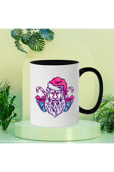 StoryGift Romania Mug With Santa Claus, Sweets, Gift Boxes, Ribbon, Beard, Multicolor 330 m, With