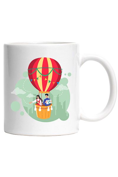 StoryGift Romania Cana Cu Balon Cu Aer Cald, Cuplu, Harta, Binoclu, Oras, Zbor, Multicolor 330 Ml,, Cu ,stg