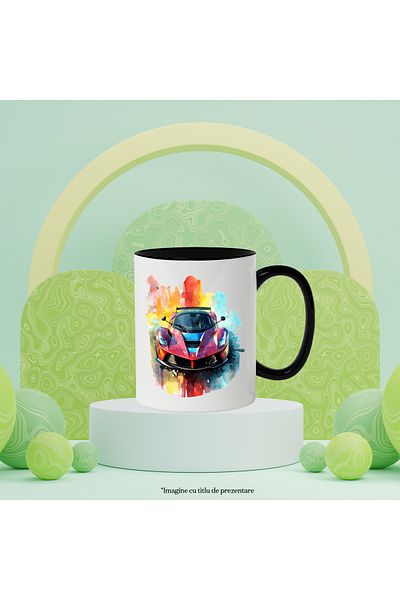 StoryGift Romania Sports Car Mug, Luxury, Watercolor, Paint, Speed, Multicolor 330 ml, Ceramic, With