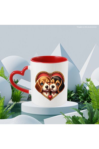 StoryGift Romania Mug with a puppy and a puppy | illustration | happiness | heart-shaped frame, With ,STG.