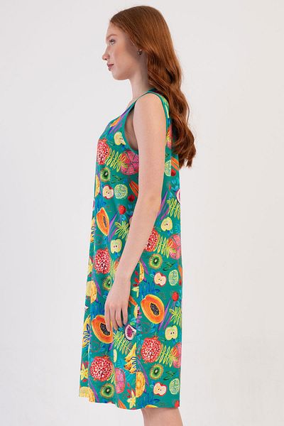VİENETTA Women's Wide Strap Zippered Green Home Dress C0T4N2O904