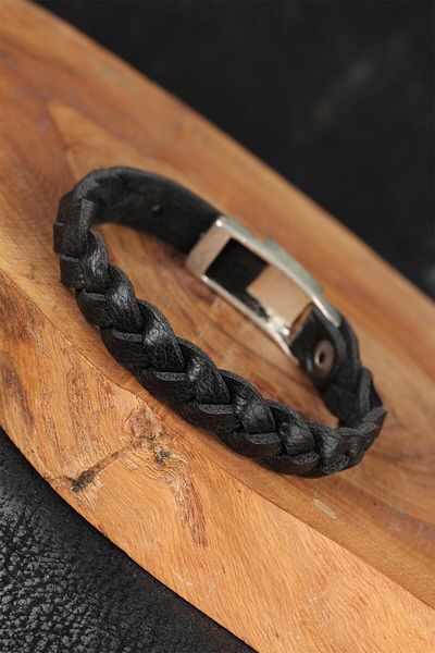 BESKAR Black Braided Model Leather Men's Bracelet