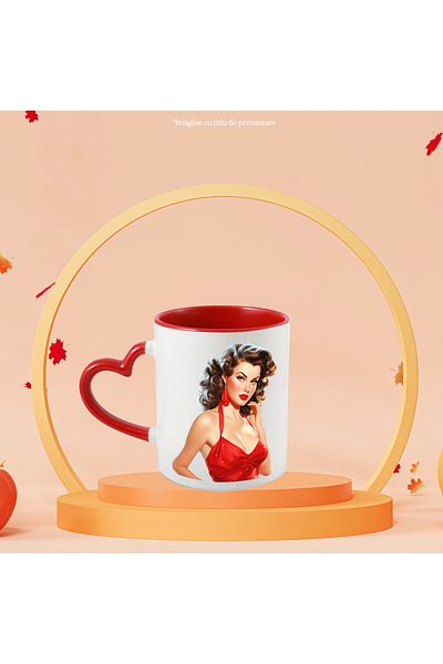 StoryGift Romania Mug with a beautiful woman with brown hair, illustration, retro style, old, fashion v, With ,STG