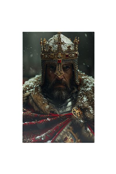 StoryGift Romania Tablou Canvas: Rege Cu Armură Și Coroană Din Pietre Prețioase, Gata De Luptă- Istorie Și Timpu